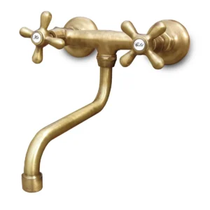 rubinetto a muro rustico in ottone spazzolato per acqua calda e fredda, cod. 03RMRCF