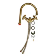 rubinetto curvo rustico in ottone spazzolato per acqua calda e fredda, cod. 03RCRCF, parti componenti