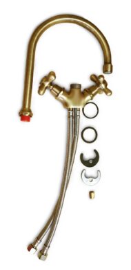 rubinetto curvo rustico in ottone spazzolato per acqua calda e fredda, cod. 03RCRCF, parti componenti