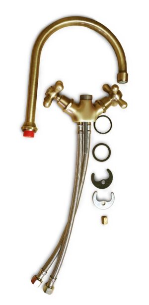 rubinetto curvo rustico in ottone spazzolato per acqua calda e fredda, cod. 03RCRCF, parti componenti