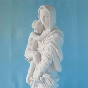statua della Madonna con Gesù bambino in marmoresina, di altezza 43 cm, cod. 25MGB40MR, dettaglio