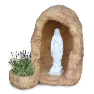 grotta in finta roccia con vasetto, per statua di altezza 60 cm circa, col. mattone, cod. 14NV60M