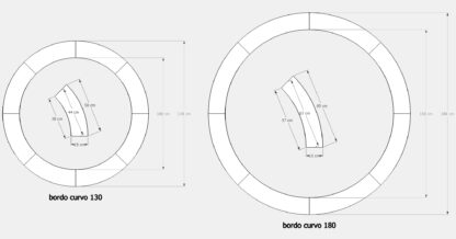 Misure dei bordi curvi 130 e 180, pezzi singoli e cerchi completi