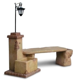 fontana fonte del casale con panchina e lanterna col. pietre del borgo, cod. 03FDCPLP