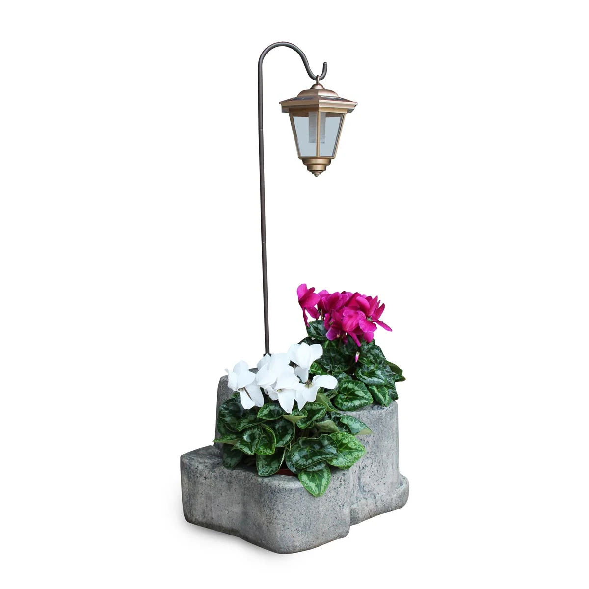 lanterna solare da giardino con base media in finta roccia col. antichizzato lanterna solare da giardino con base media in finta roccia col. antichizzato, 11PLMATLS