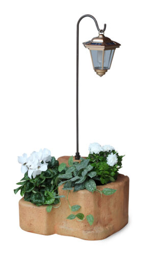 lanterna solare da giardino con base media in finta roccia col. mattone, 11PLMMLS