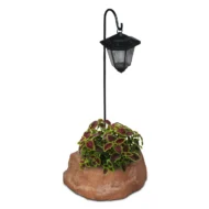 lanterna solare da giardino con base piccola in finta roccia col. mattone, cod. 11PLPMLS