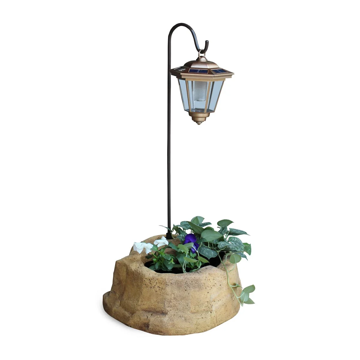 lanterna solare da giardino con base piccola in finta roccia col. old stone lanterna solare da giardino con base piccola in finta roccia col. old stone, cod. 11PLPOSLS