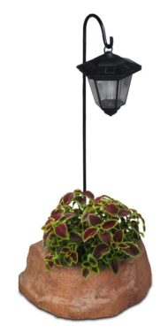 lanterna solare da giardino con base piccola in finta roccia col. mattone, cod. 11PLPMLS