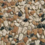 ghiaia colorata: colorazione in ghiaia lavata (graniglia di marmo), con sassi a pezzatura media (4-8 mm), bianchi, rossi e neri