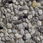 ghiaia di fiume: colorazione in ghiaia lavata, con sassi rotondeggianti a pezzatura media (4-8 mm) in varie tonalità di grigio