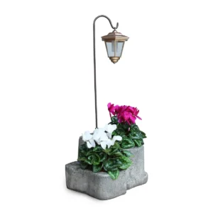 lanterna solare da giardino con base media in finta roccia col. antichizzato, 11PLMATLS