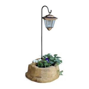 lanterna solare da giardino con base piccola in finta roccia col. old stone, cod. 11PLPOSLS